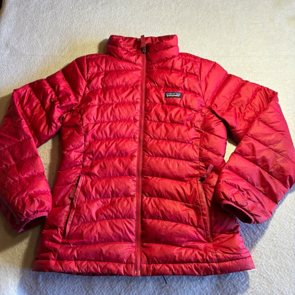 Patagonia Girls Down Sweater Jacket Red Puffer Insulated Full Zip Outerwear XL